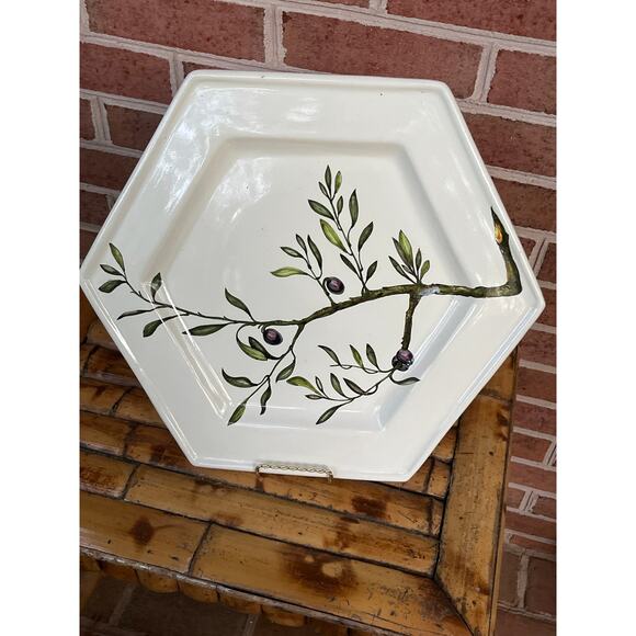 Hexagon Hand Painted Olive Branch Wall Hanging Plate /Tray  Hexagon Hand Painted Olive Branch Wall Hanging Plate /Tray Serving Platter Large
